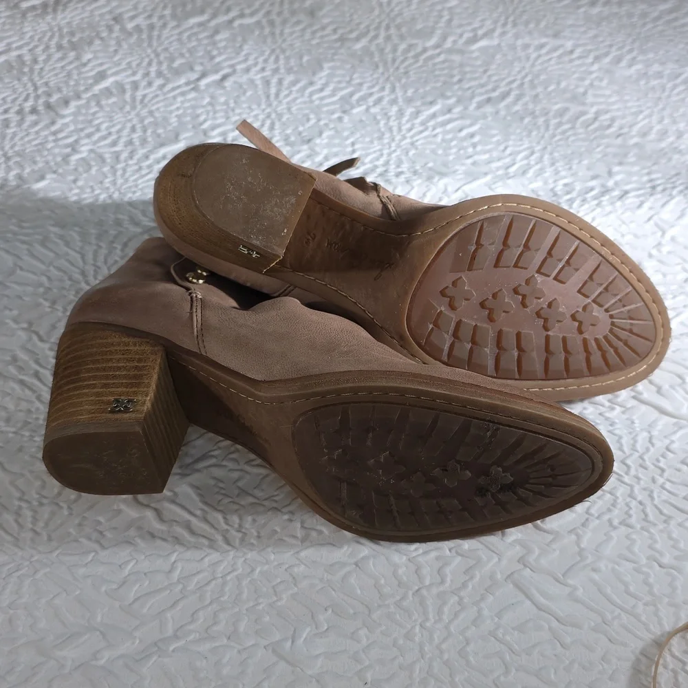 Sam‎ Edelman Mariella Leather Ankle Booties Tan Button Block Heel 7.5